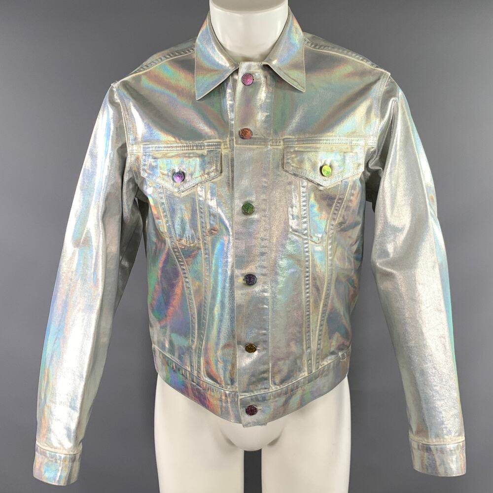 ACNE STUDIOS Size 38 Silver Metallic Cotton Trucker Jacket